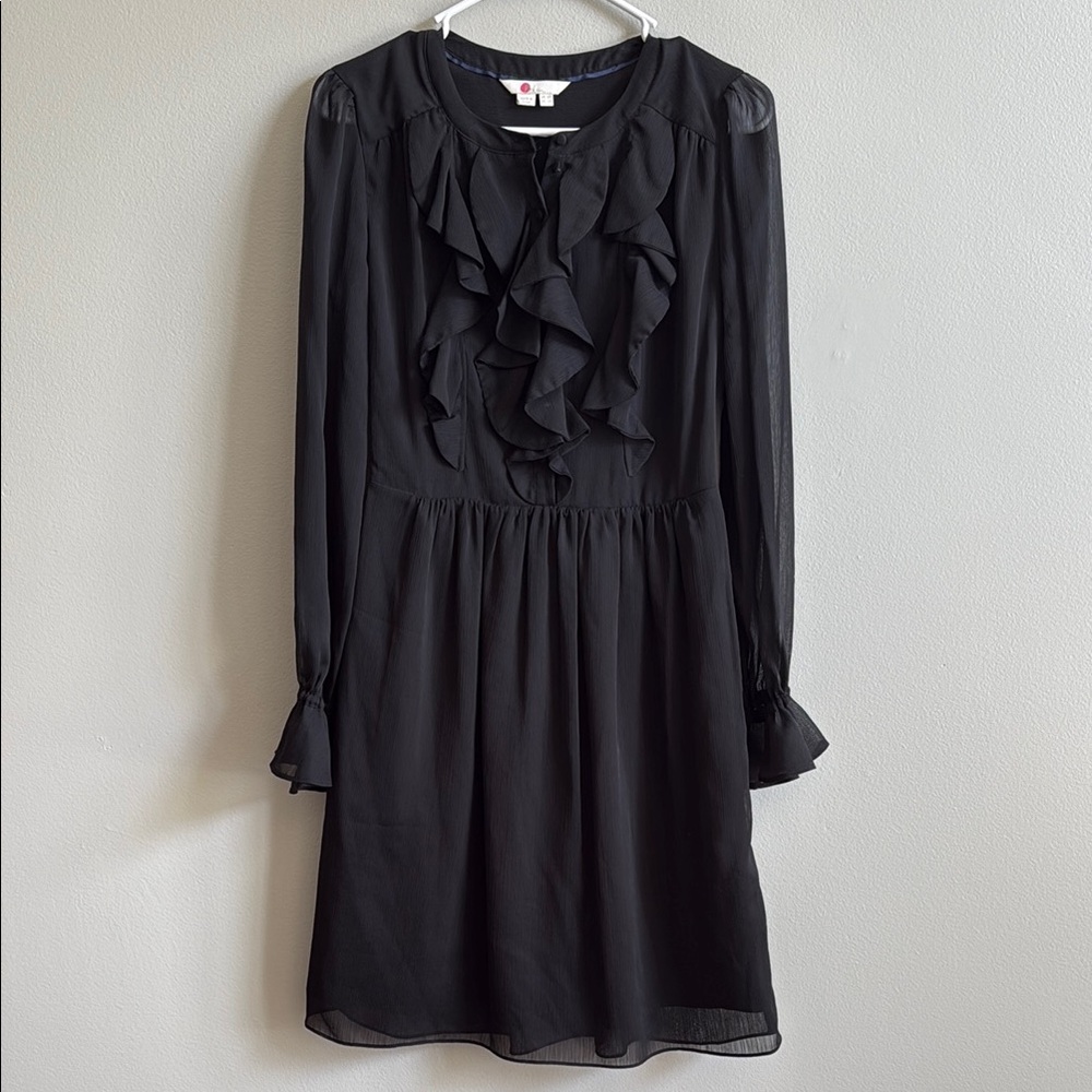Boden Black Ruffle Chiffon Dress, Sz 2